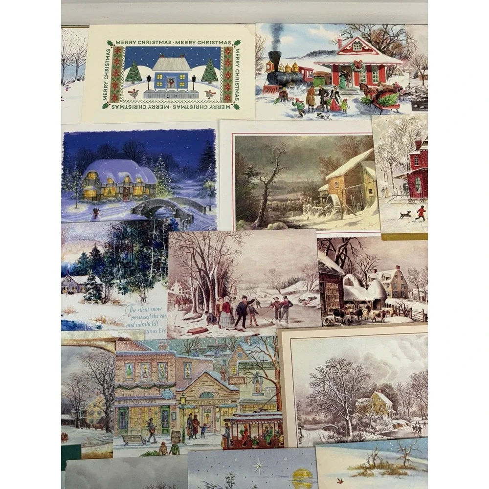 Vintage Christmas Cards Fronts ONLY Houses Barns More Scrapbooking Crafts 50+